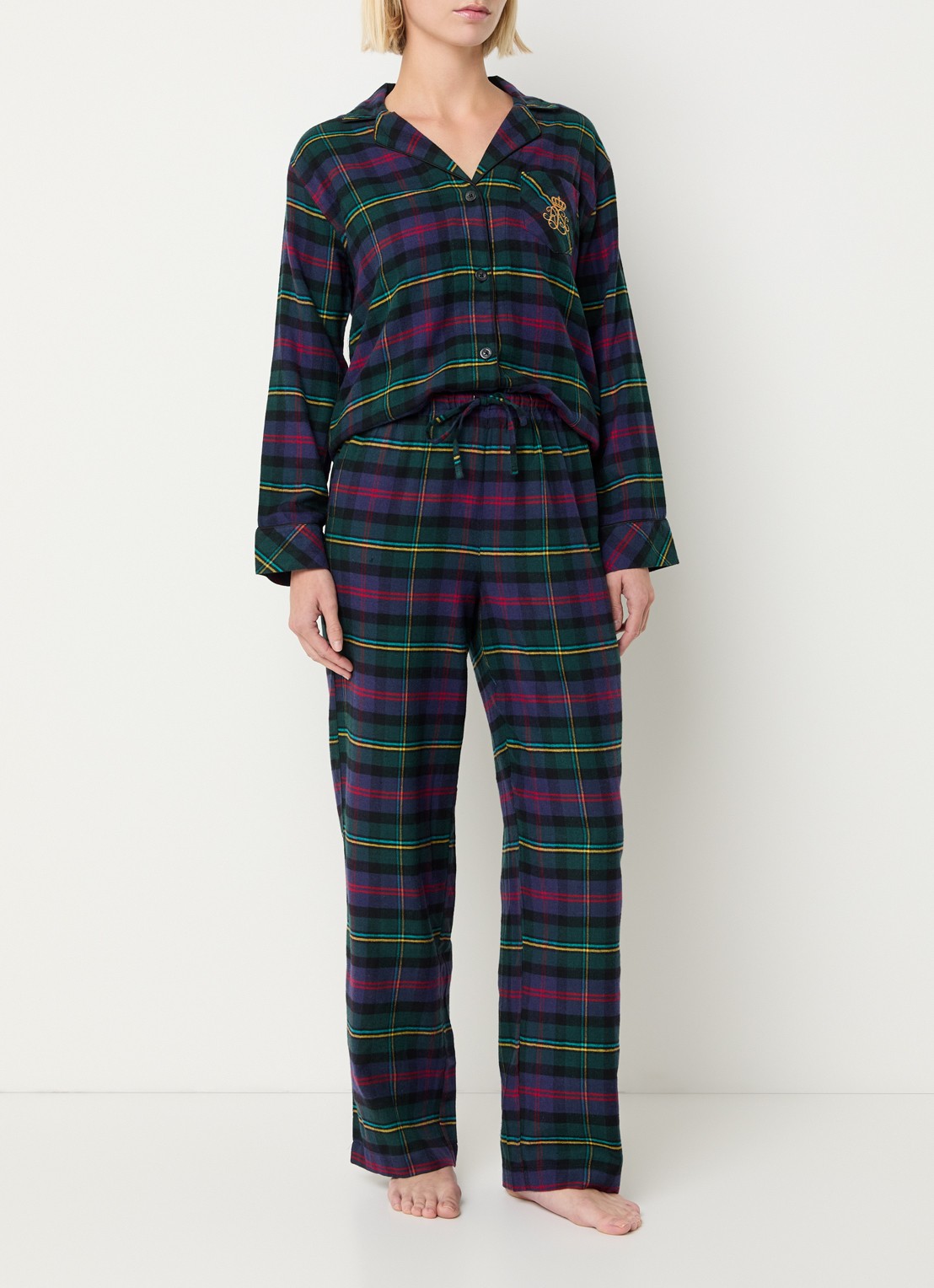Ralph Lauren Pyjamaset met ruitdessin - voorkant 4 donkerblauw
