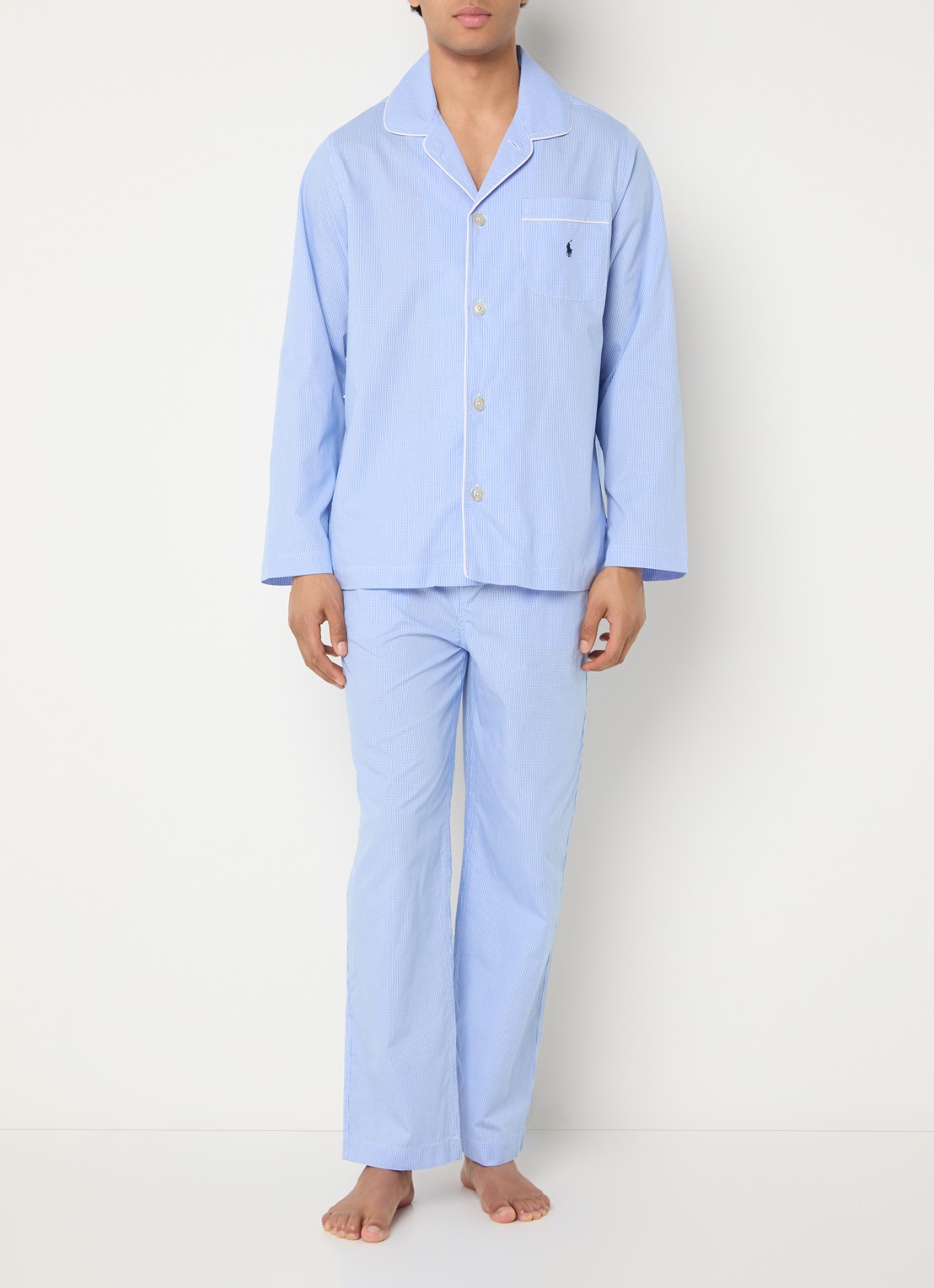 Ralph Lauren Pyjamaset met streepprint en borstzak - detail blauw