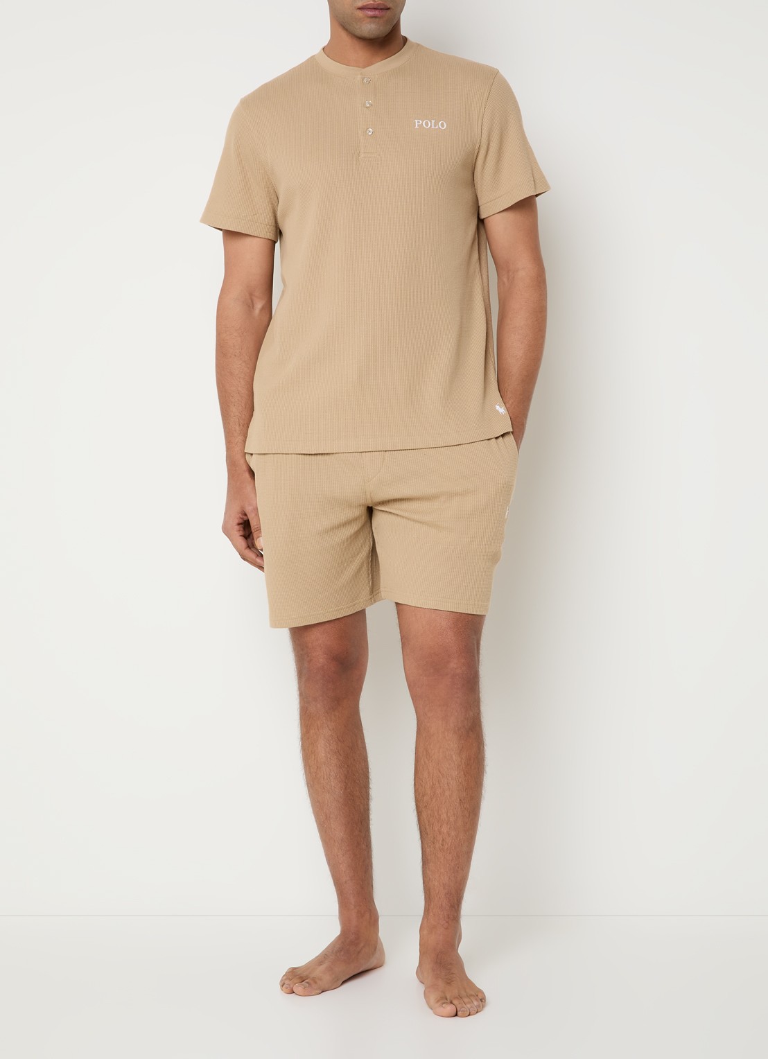 Ralph Lauren Pyjamashorts met structuur - voorkant 4 camel
