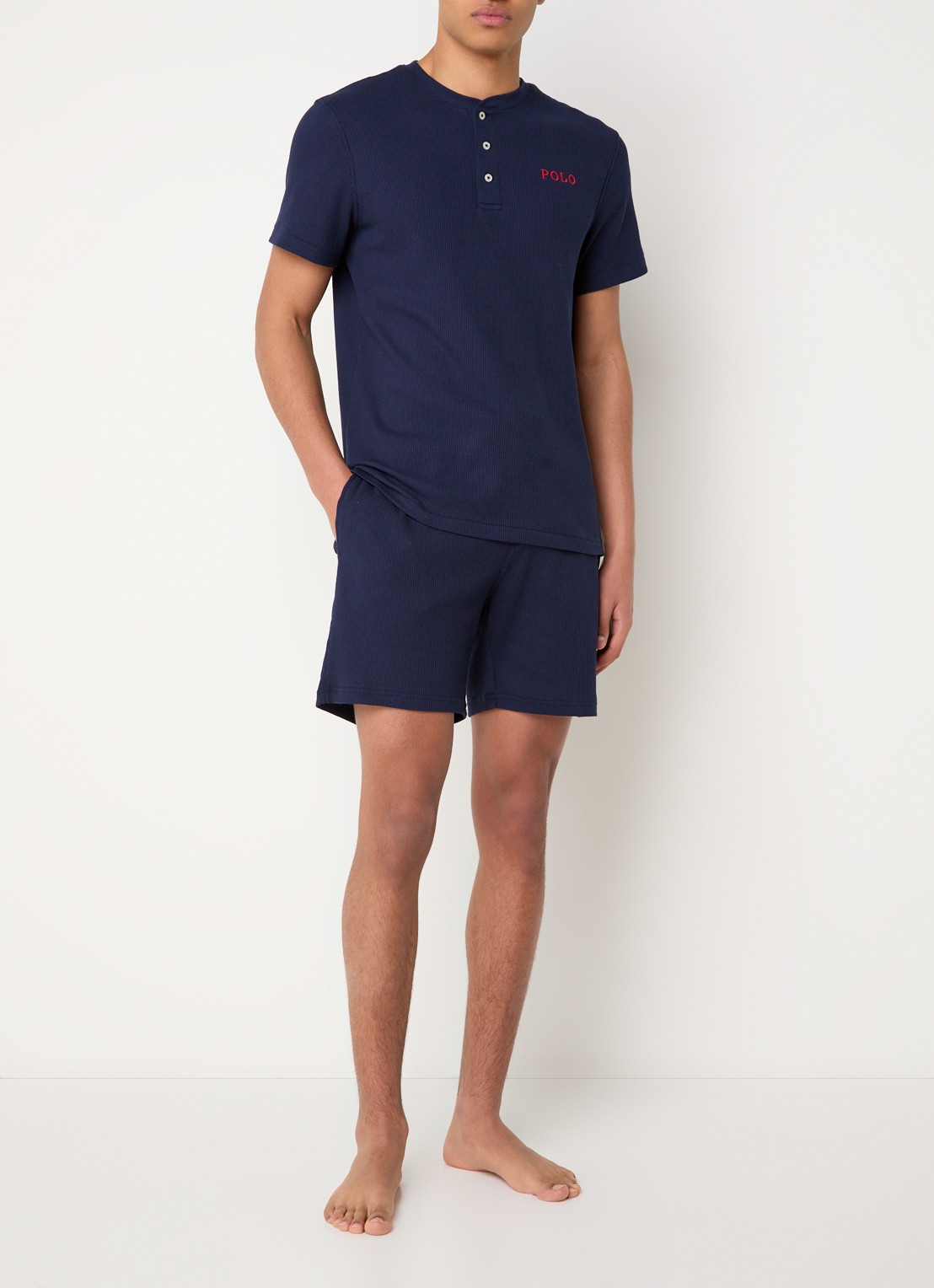 Ralph Lauren Pyjamashorts met structuur - voorkant 3 donkerblauw