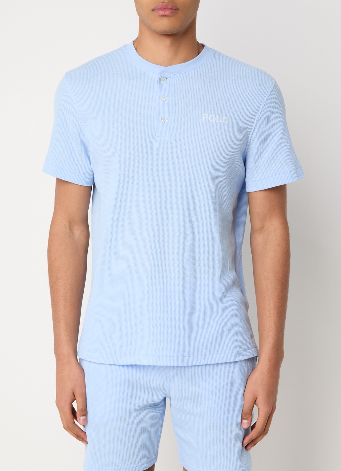 Ralph Lauren Pyjamatop met structuur - detail 3 lichtblauw