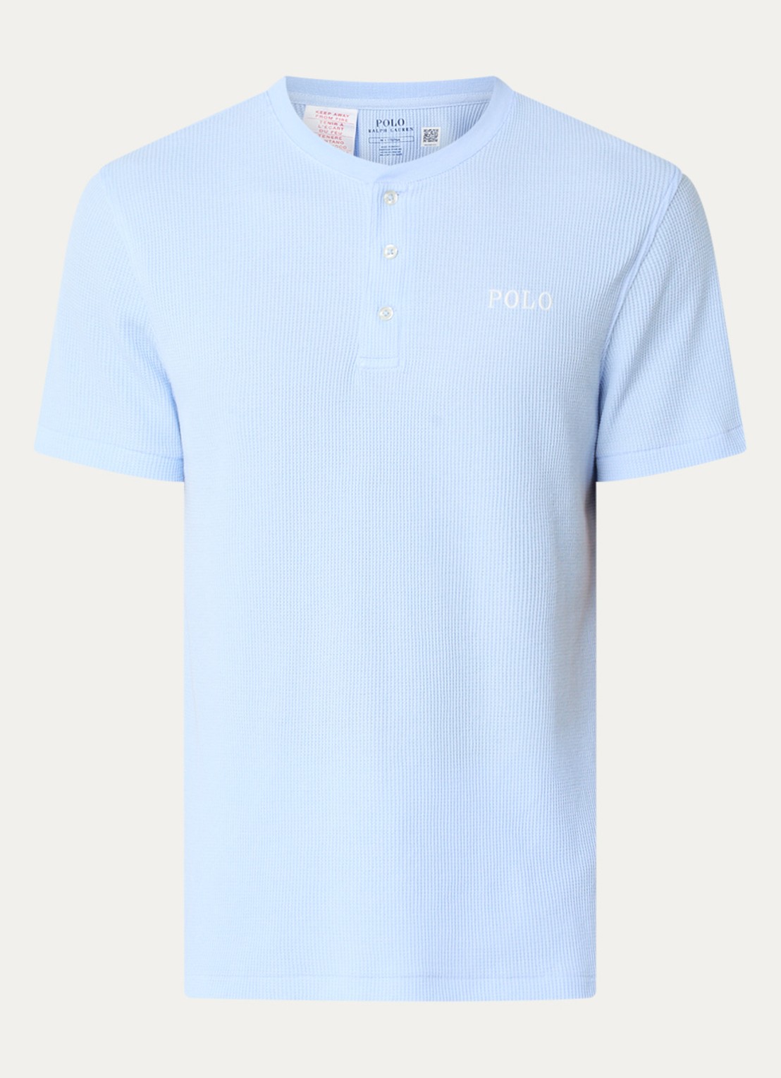Ralph Lauren Pyjamatop met structuur - voorkant lichtblauw