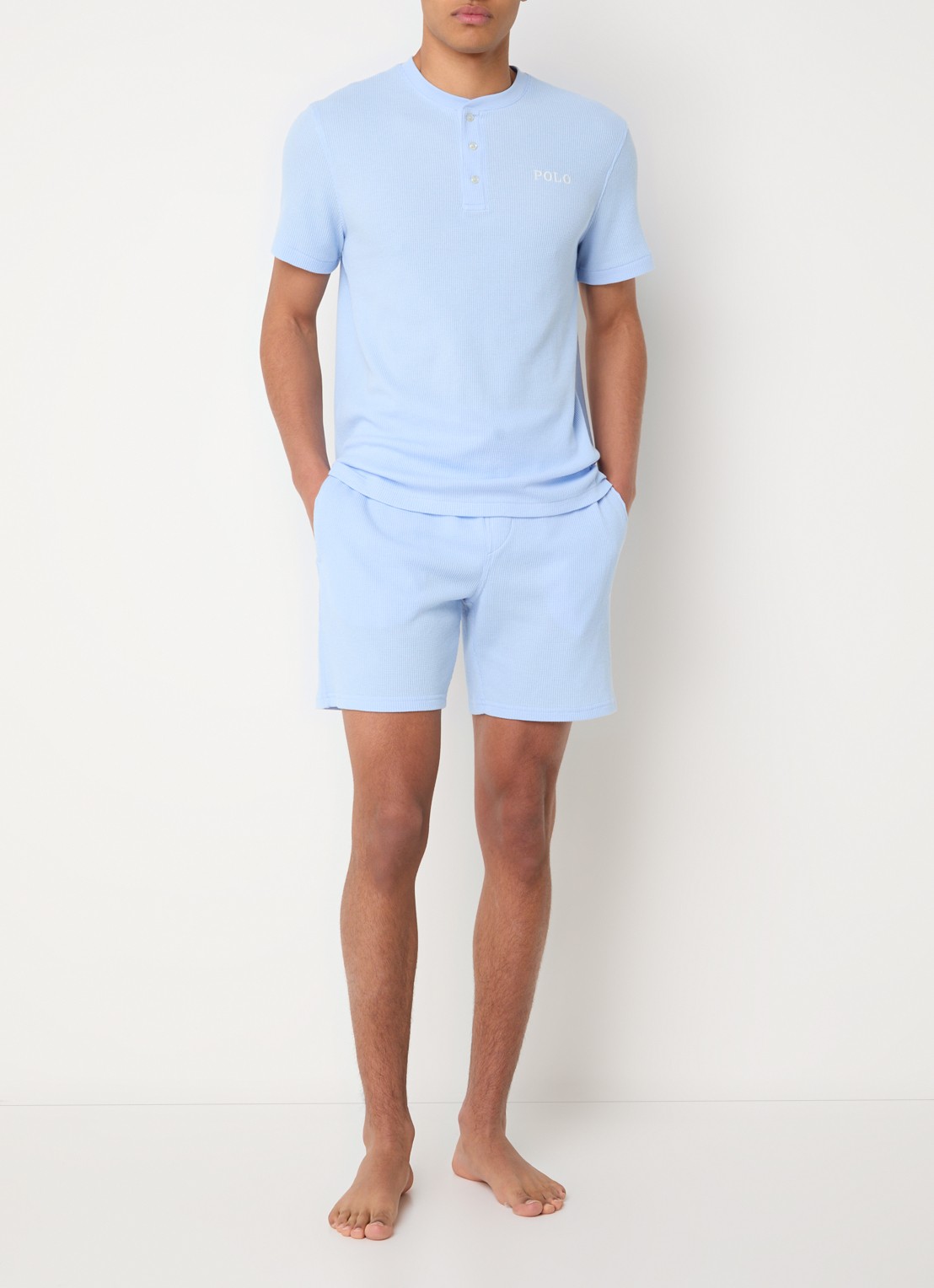 Ralph Lauren Pyjamatop met structuur - voorkant 2 lichtblauw