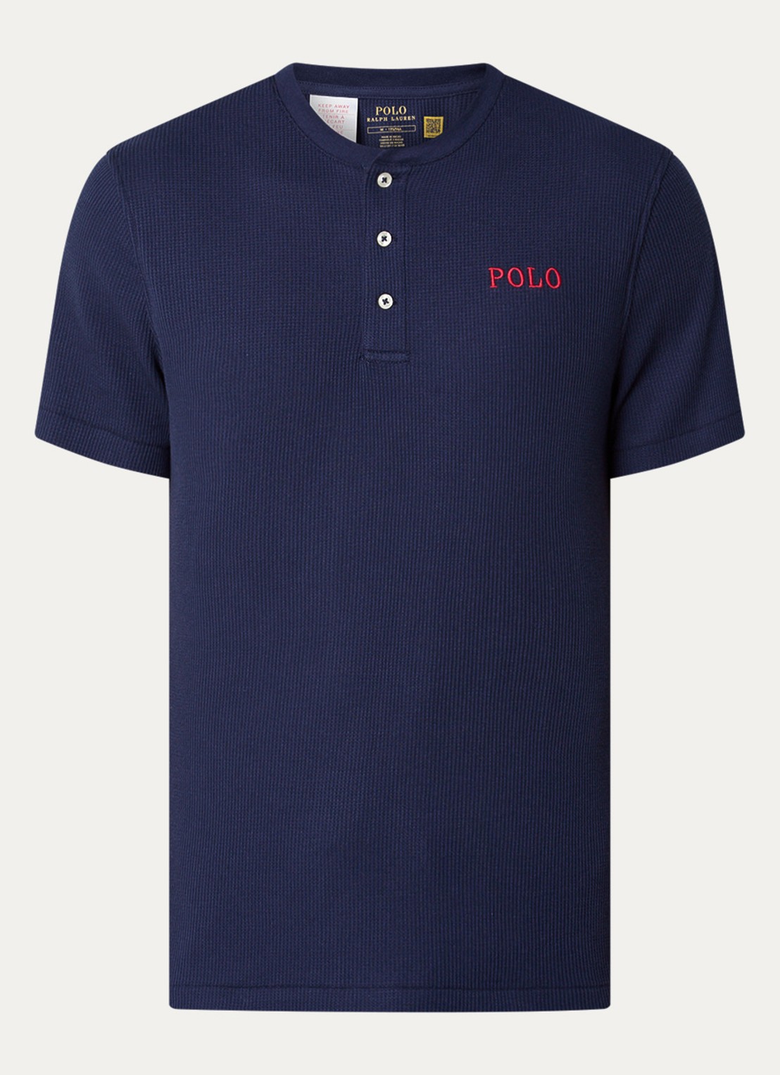 Ralph Lauren Pyjamatop met structuur - voorkant donkerblauw