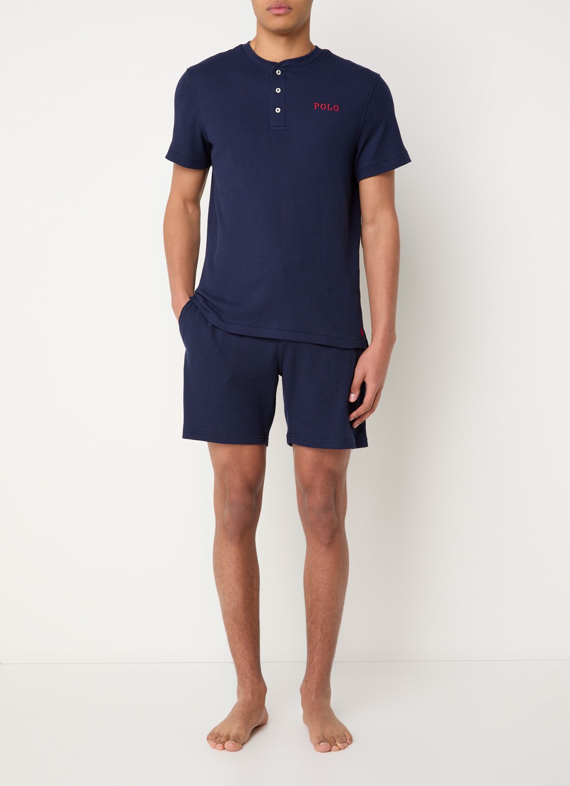 Ralph Lauren Pyjamatop met structuur - voorkant 2 donkerblauw