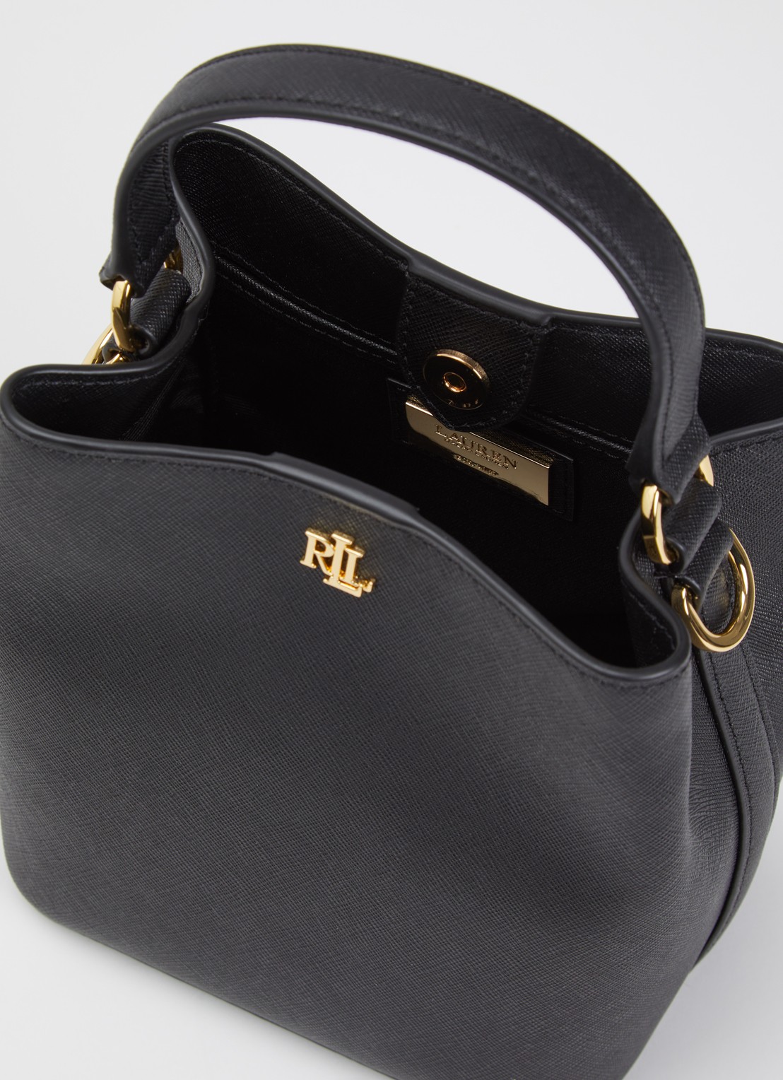 Ralph Lauren Reese handtas van leer met afneembare schouderriem  - detail 3 zwart