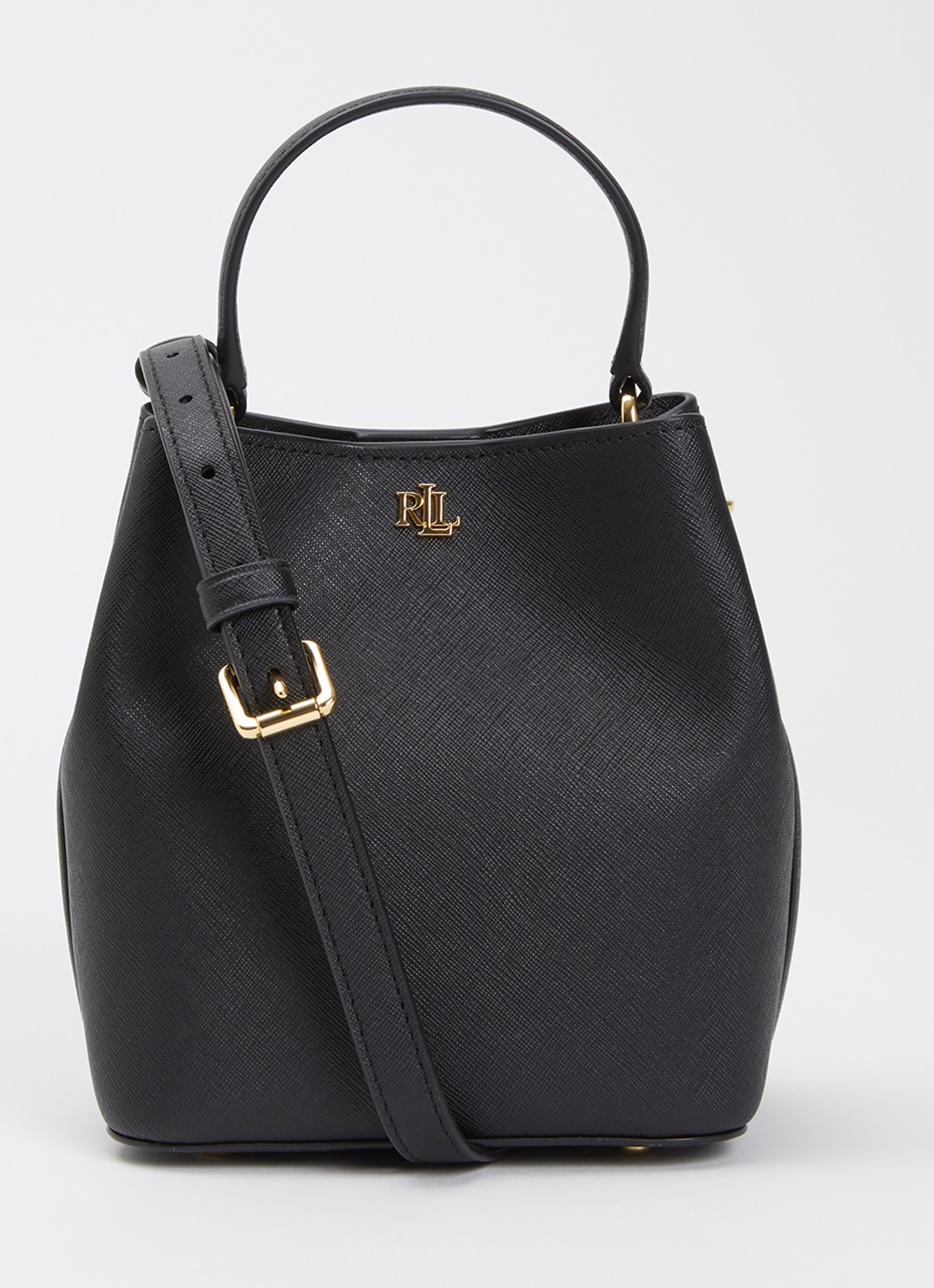 Ralph Lauren Reese handtas van leer met afneembare schouderriem  - voorkant zwart