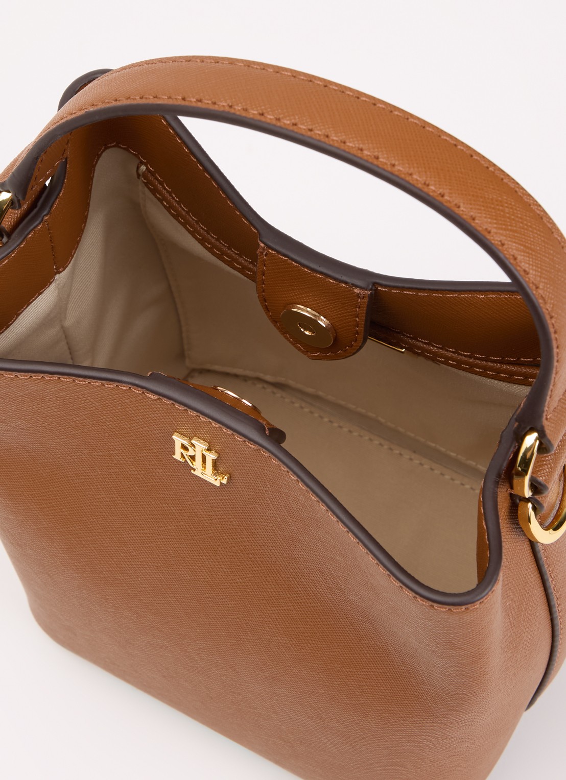 Ralph Lauren Reese handtas van leer met afneembare schouderriem  - detail 3 roodbruin