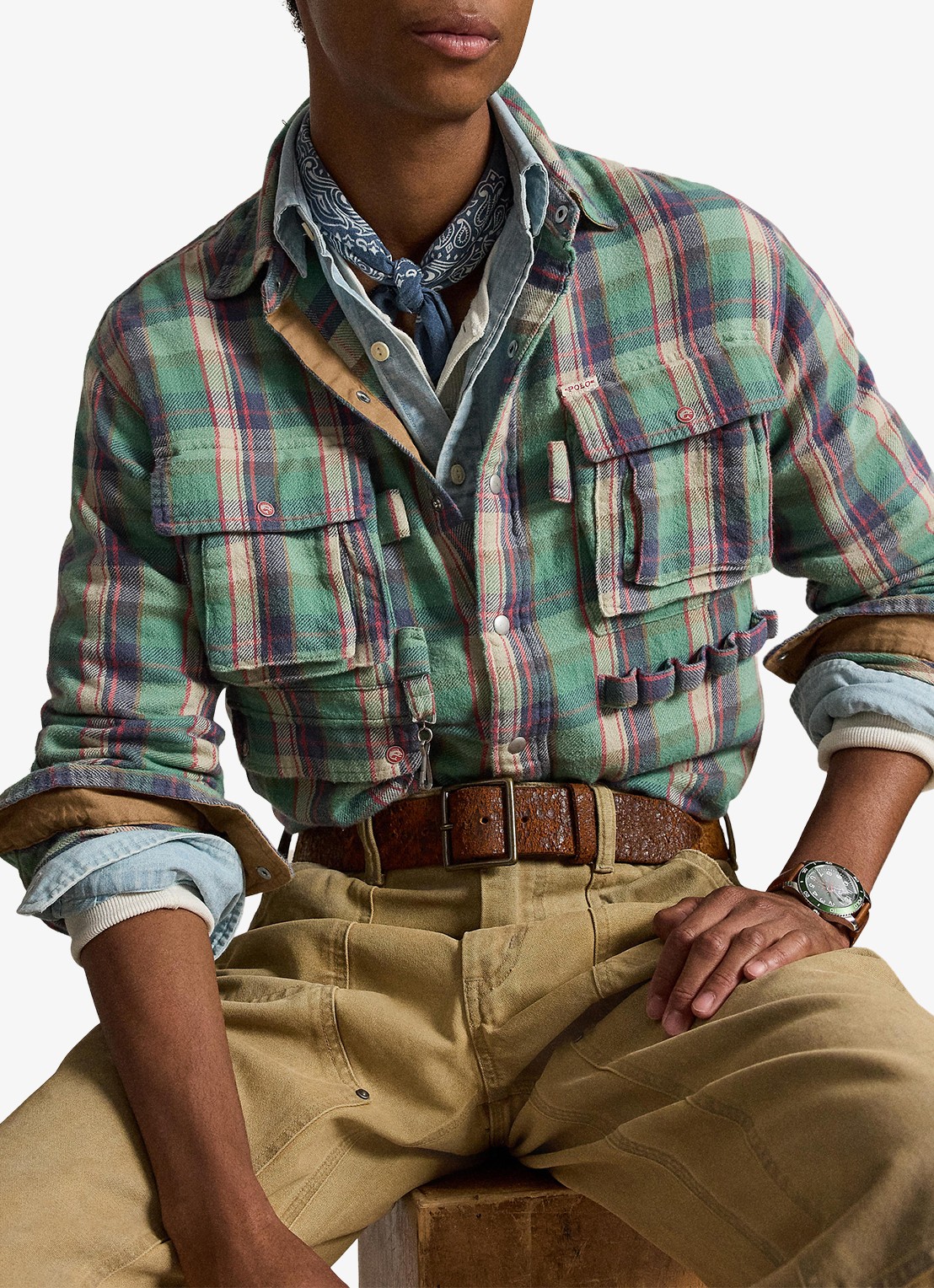 Ralph Lauren Regent custom fit overhemd met streepprint - voorkant 3 7339 green pink multi / groen