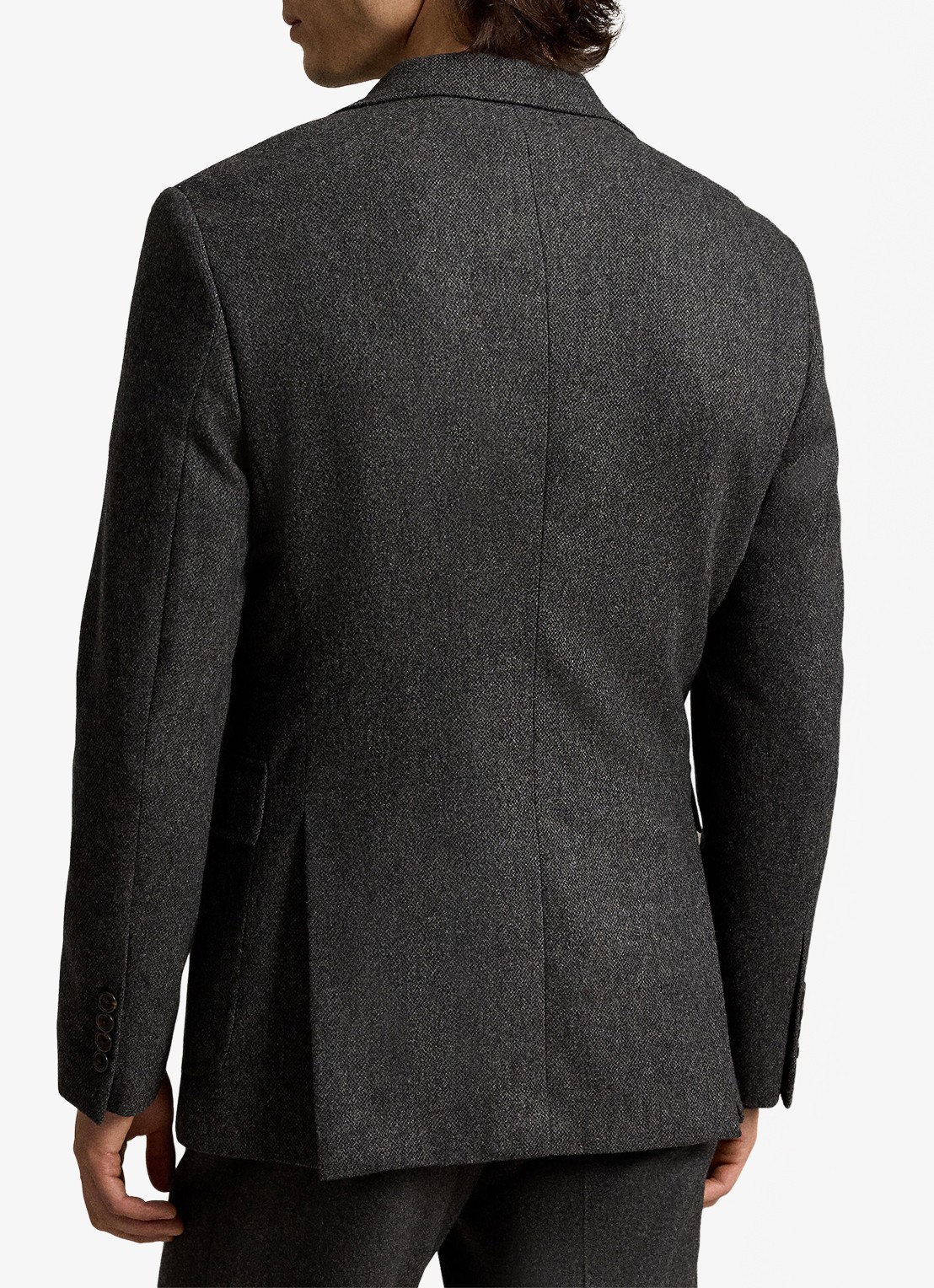 Ralph Lauren Regular fit colbert in wolblend met klepzakken - achterkant charcoal / antraciet