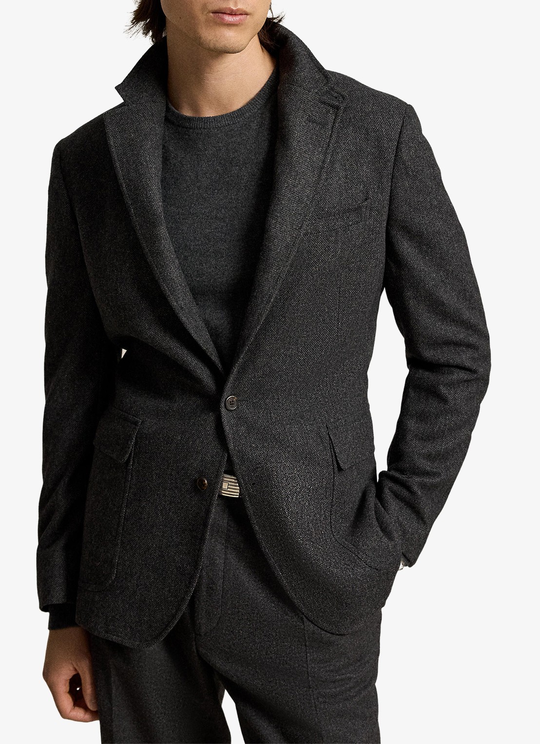 Ralph Lauren Regular fit colbert in wolblend met klepzakken - voorkant 3 charcoal / antraciet