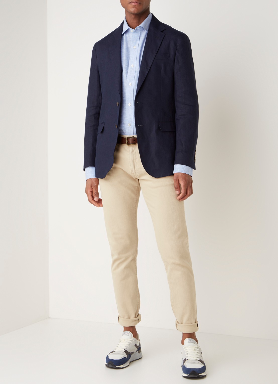 Ralph Lauren Regular fit colbert van linnen met klepzakken - voorkant 4 donkerblauw