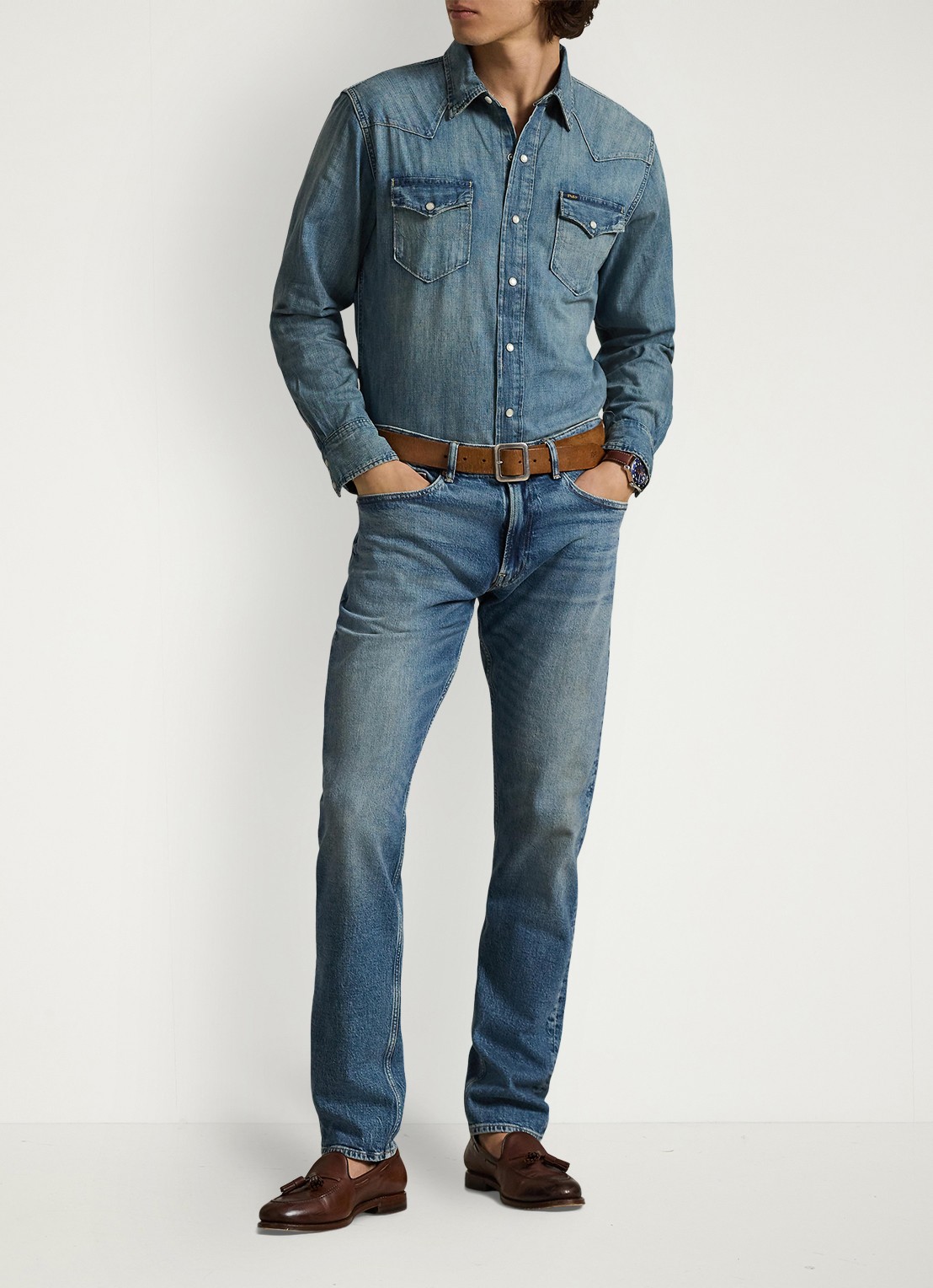 Ralph Lauren Regular fit denim overhemd met drukknoopsluiting - voorkant 8 indigo