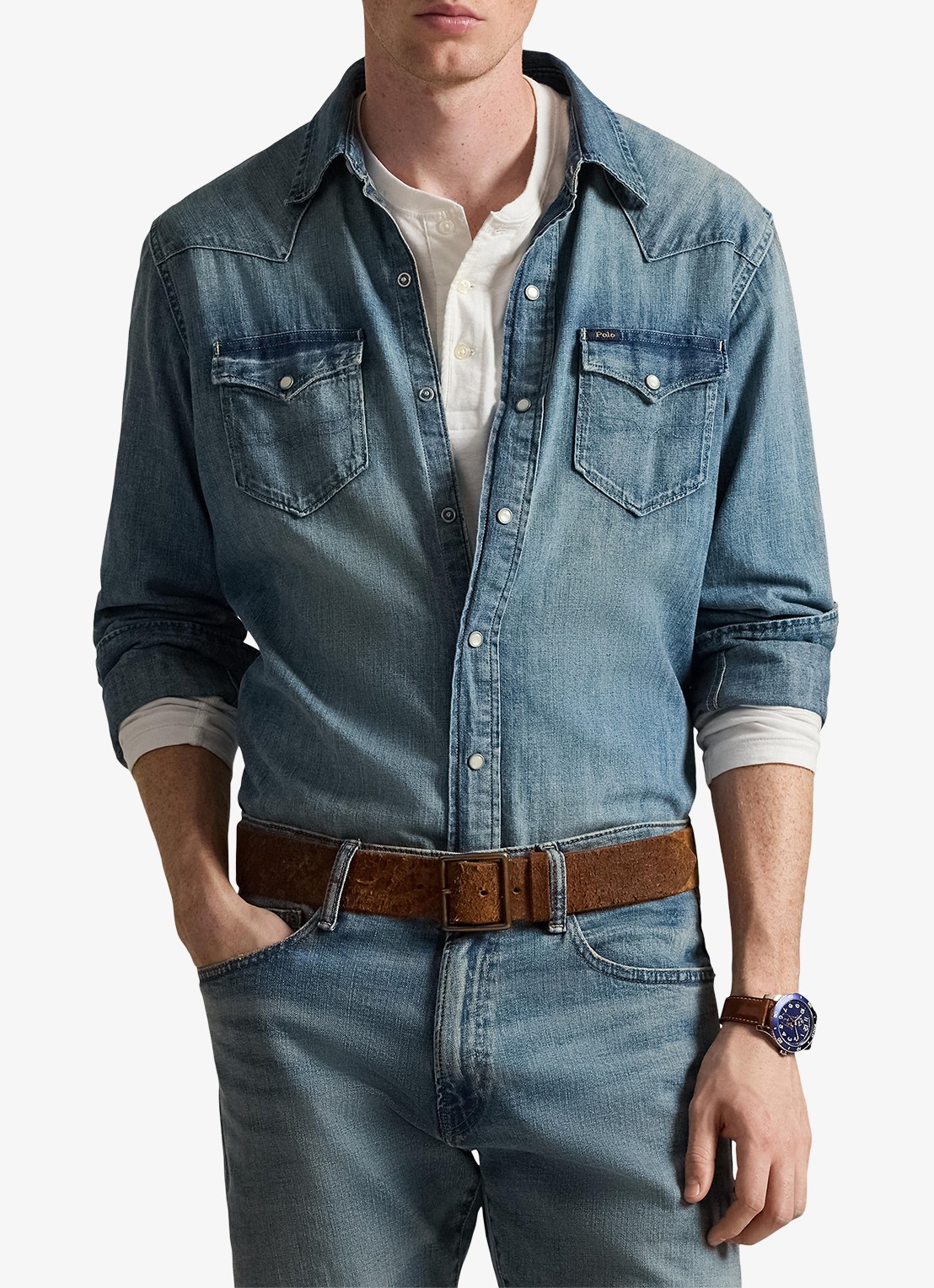 Ralph Lauren Regular fit denim overhemd met drukknoopsluiting - detail 3 indigo