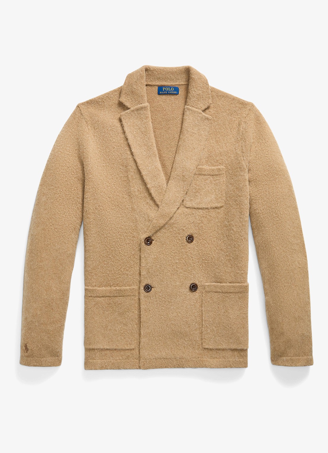 Ralph Lauren Regular fit double-breasted colbert in kasjmierblend met opgestikte zakken - voorkant crouton tan heather / beige