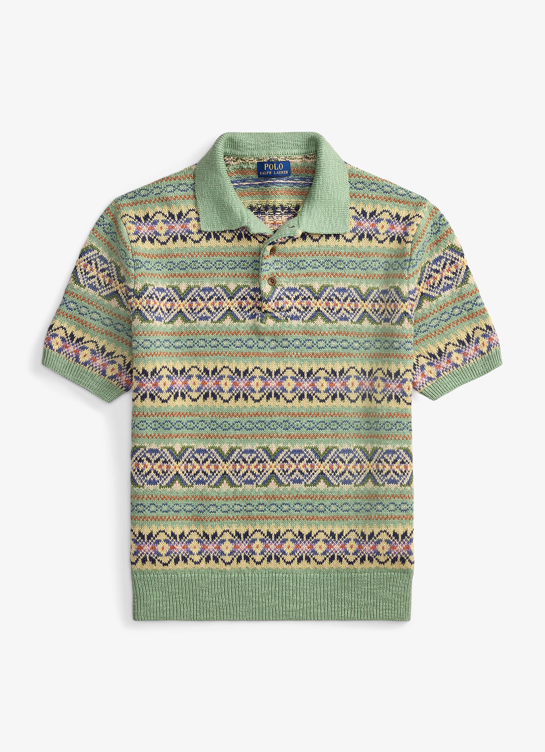 Ralph Lauren Regular fit fijngebreide polo in linnenblend met ingebreid patroon - voorkant 2 green combo-399u