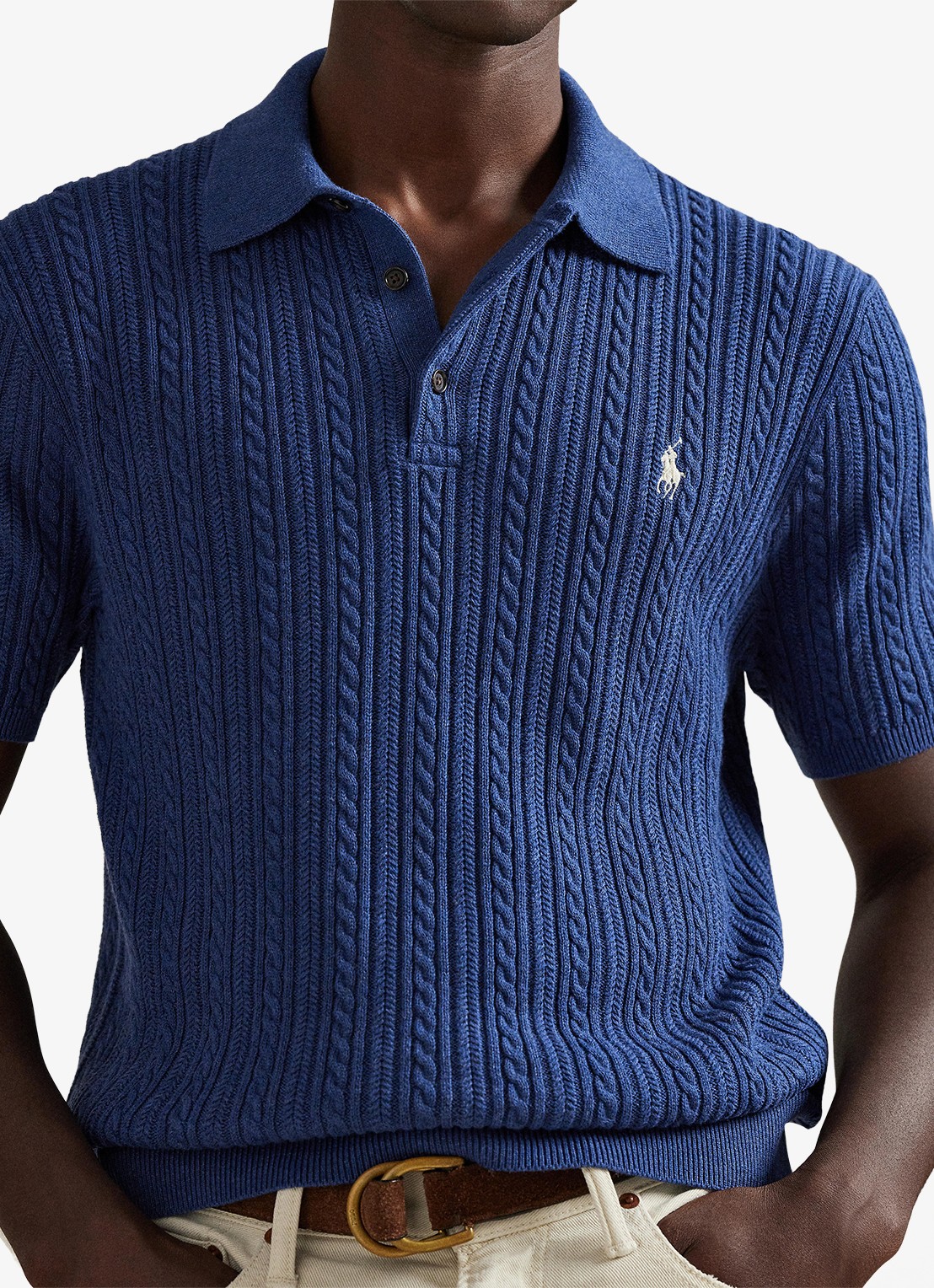 Ralph Lauren Regular fit kabelgebreide polo met logoborduring - detail 4 rustic navy hthr-3r19