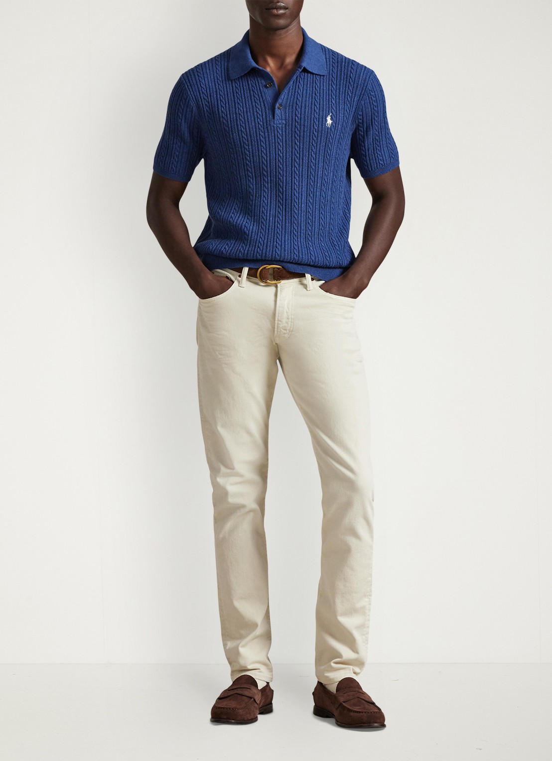 Ralph Lauren Regular fit kabelgebreide polo met logoborduring - voorkant 2 rustic navy hthr-3r19