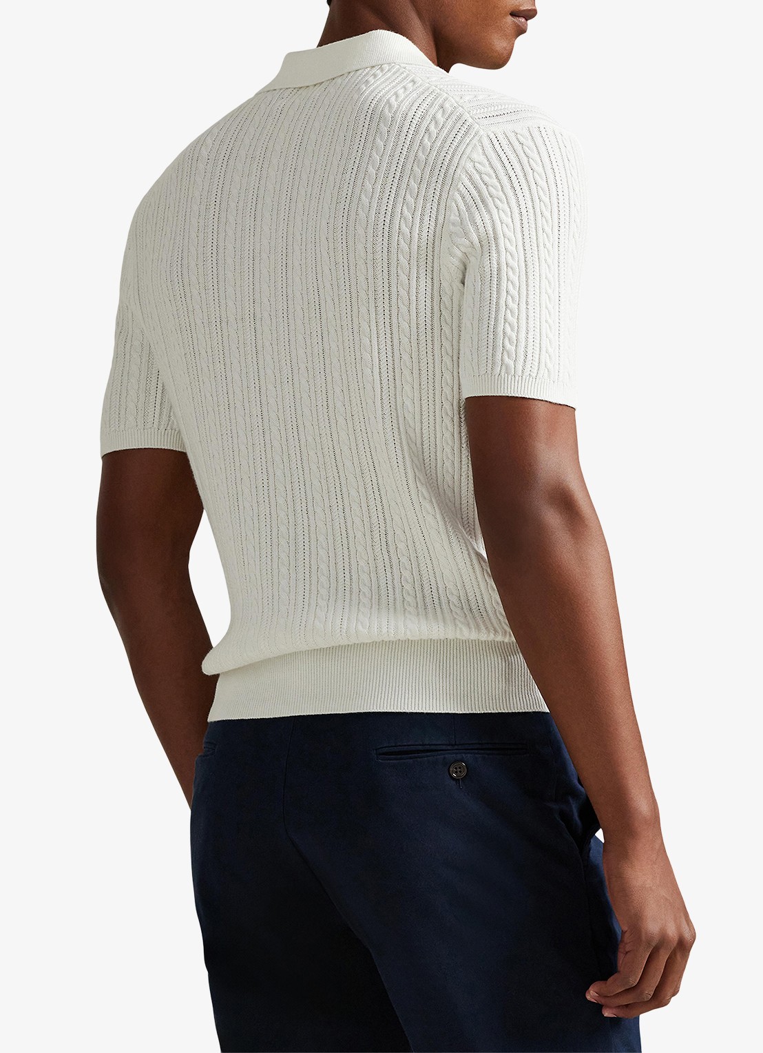 Ralph Lauren Regular fit kabelgebreide polo met logoborduring - achterkant deckwash white w/ navy pp-460o