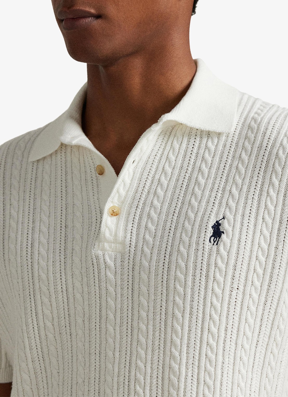 Ralph Lauren Regular fit kabelgebreide polo met logoborduring - detail 5 deckwash white w/ navy pp-460o