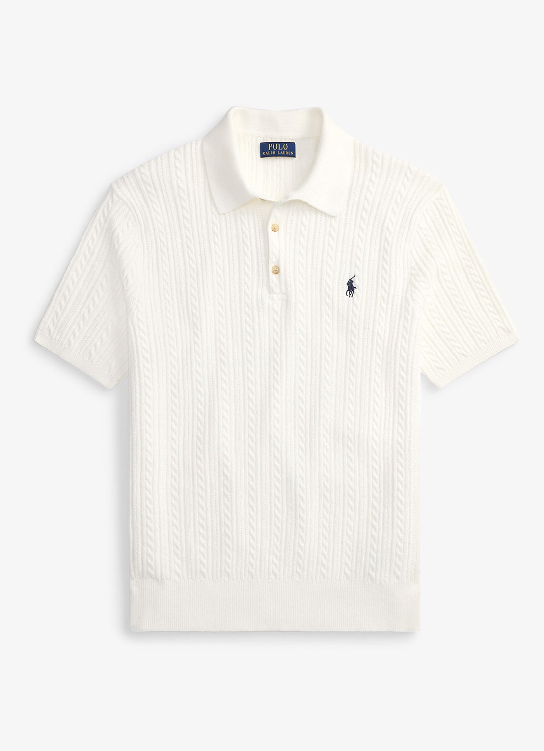 Ralph Lauren Regular fit kabelgebreide polo met logoborduring - voorkant 2 deckwash white w/ navy pp-460o