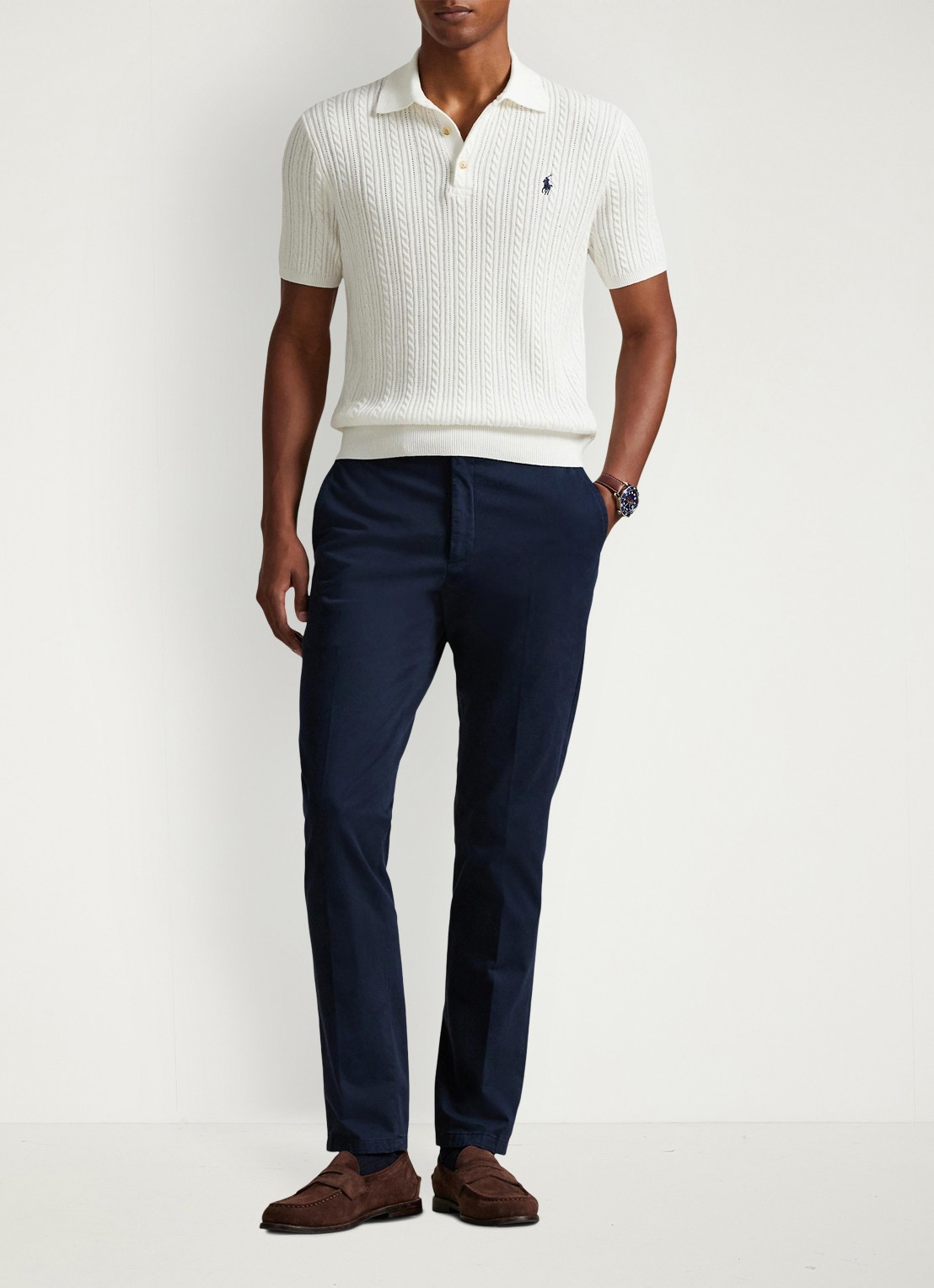 Ralph Lauren Regular fit kabelgebreide polo met logoborduring - voorkant 3 deckwash white w/ navy pp-460o