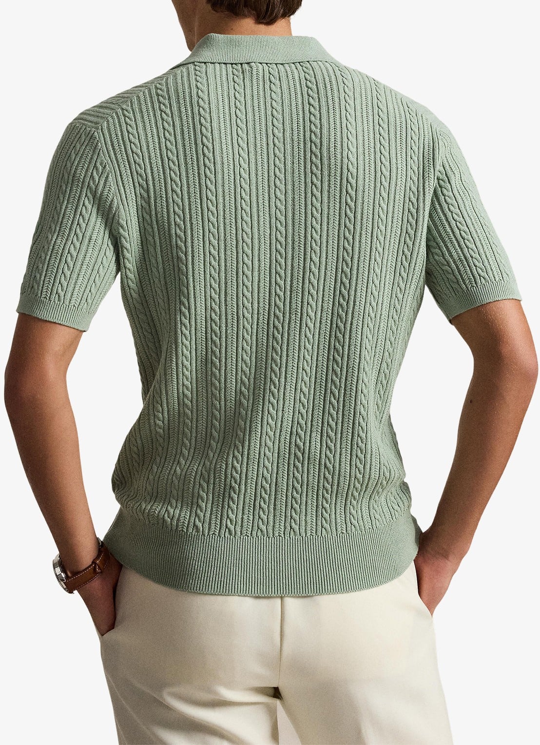 Ralph Lauren Regular fit kabelgebreide polo met logoborduring - achterkant light green / lichtgroen
