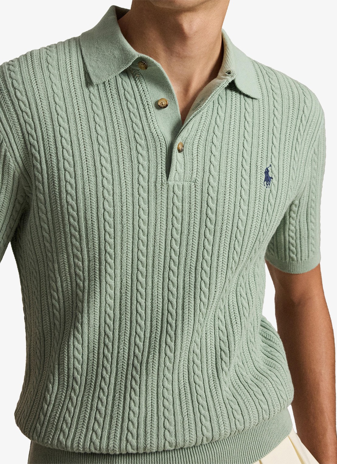Ralph Lauren Regular fit kabelgebreide polo met logoborduring - detail 3 light green / lichtgroen
