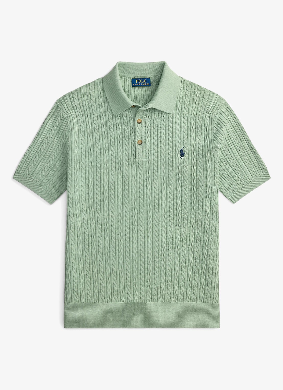 Ralph Lauren Regular fit kabelgebreide polo met logoborduring - voorkant 4 light green / lichtgroen