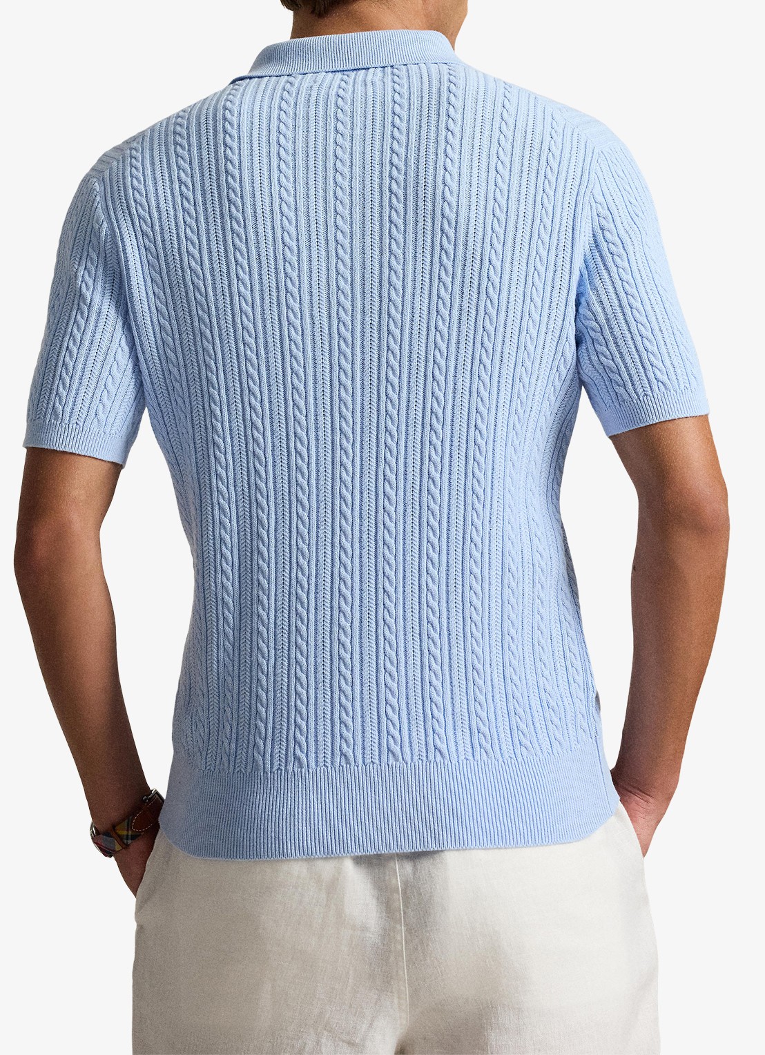 Ralph Lauren Regular fit kabelgebreide polo met logoborduring - achterkant office blue / blauw