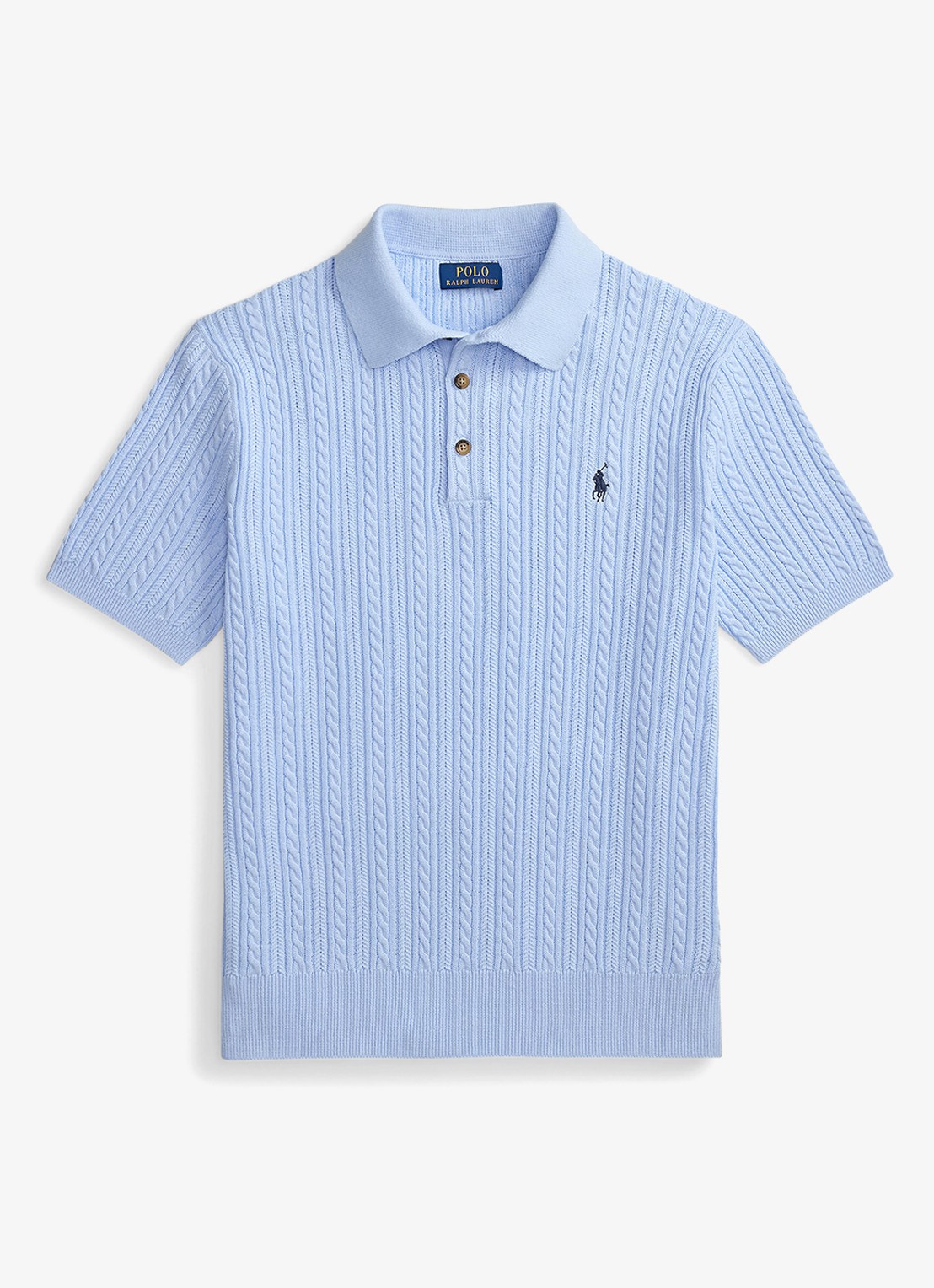 Ralph Lauren Regular fit kabelgebreide polo met logoborduring - voorkant 4 office blue / blauw