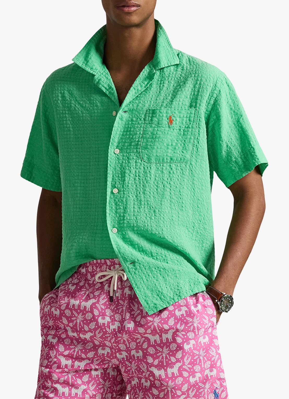 Ralph Lauren Regular fit overhemd in linnenblend met borstzak en logoborduring - detail plato green-2zb8