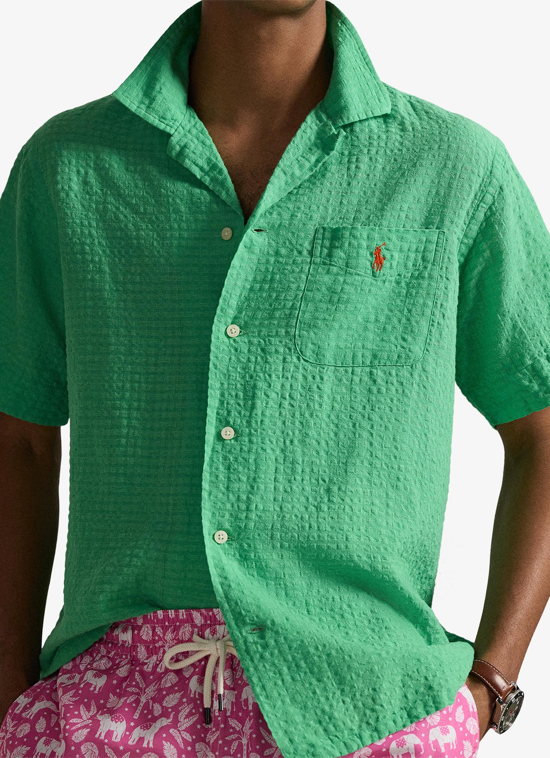 Ralph Lauren Regular fit overhemd in linnenblend met borstzak en logoborduring - detail 2 plato green-2zb8