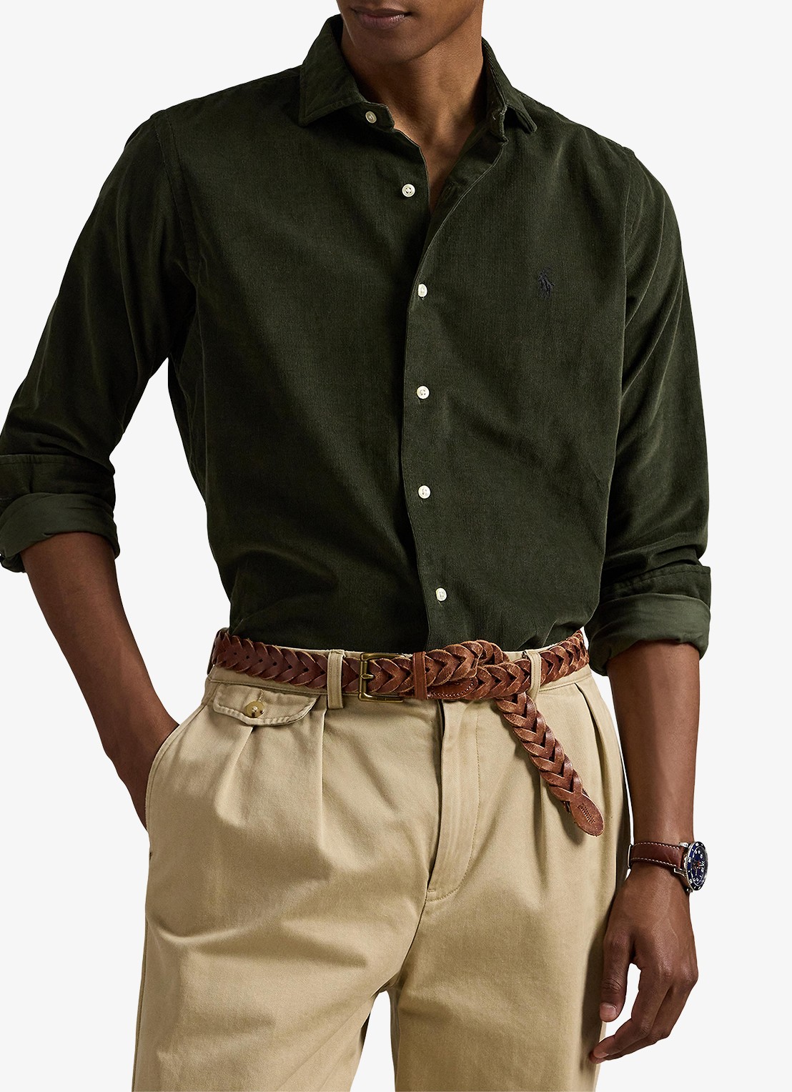 Ralph Lauren Regular fit overhemd met logoborduring - detail 3 legergroen