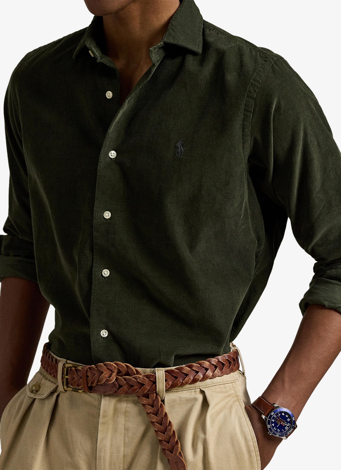 Ralph Lauren Regular fit overhemd met logoborduring - detail 4 legergroen