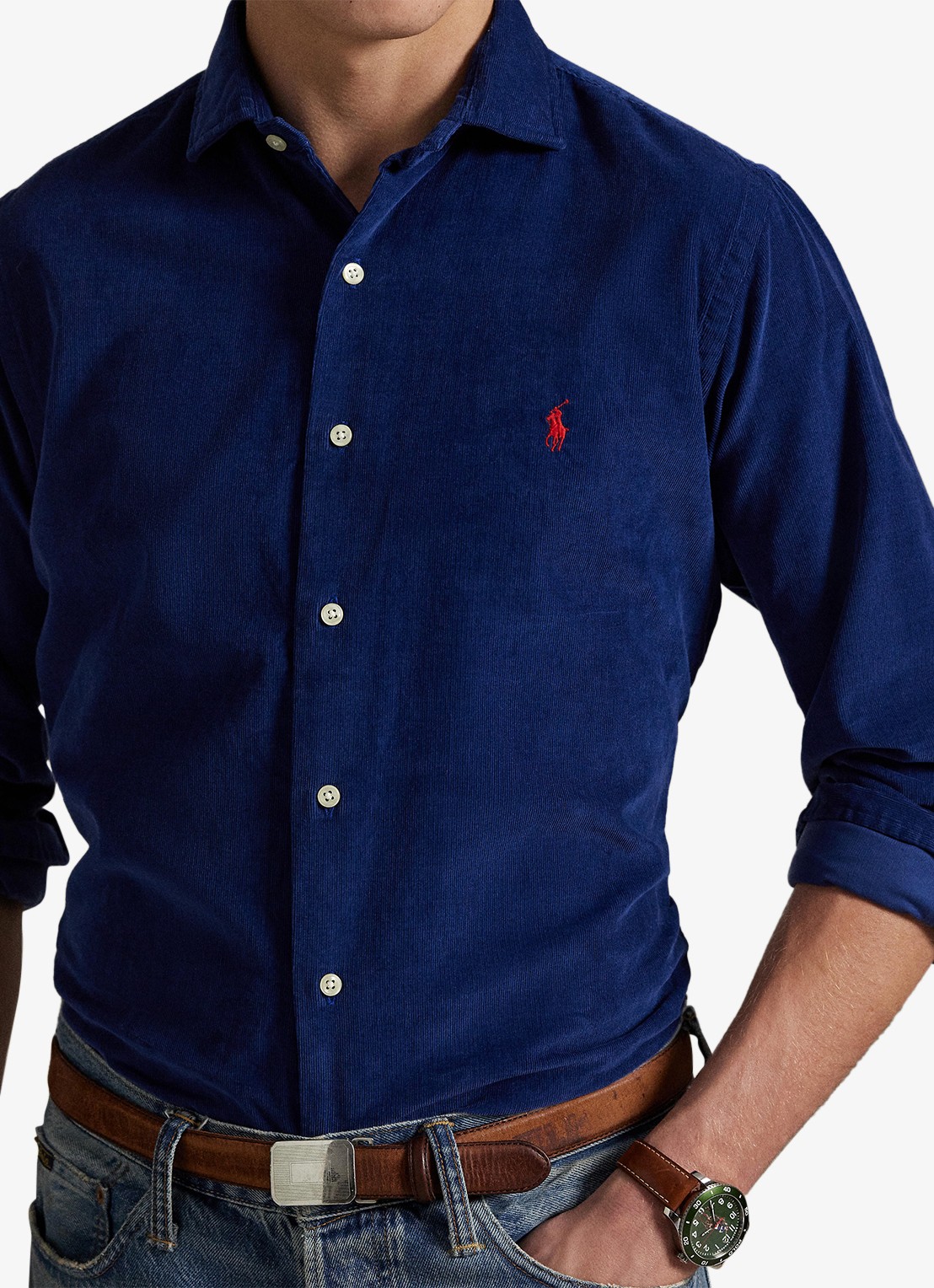 Ralph Lauren Regular fit overhemd met logoborduring - detail 4 freshwater / donkerblauw
