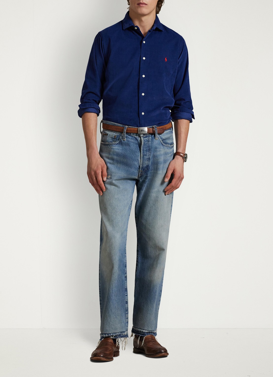 Ralph Lauren Regular fit overhemd met logoborduring - voorkant 2 freshwater / donkerblauw