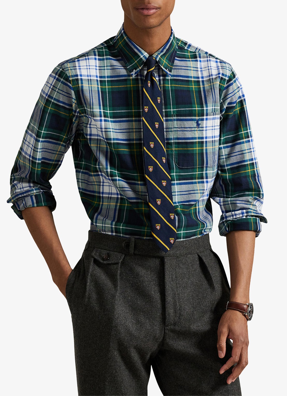 Ralph Lauren Regular fit overhemd met logoborduring - detail groen