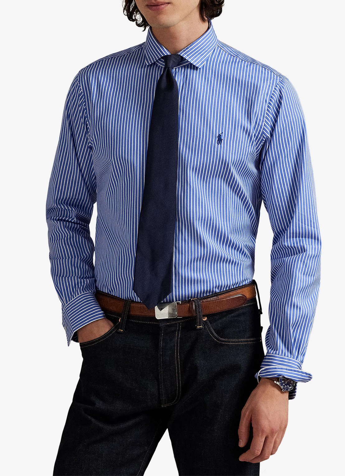 Ralph Lauren Regular fit overhemd met logoborduring - voorkant 2 blue/white / blauw