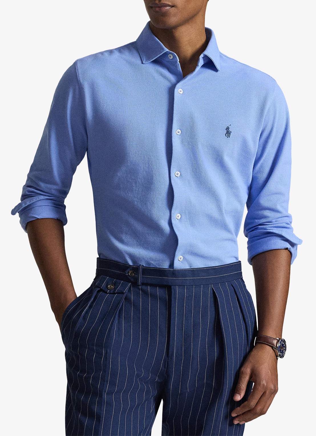 Ralph Lauren Regular fit overhemd met logoborduring - voorkant 5 canvas blue / blauw