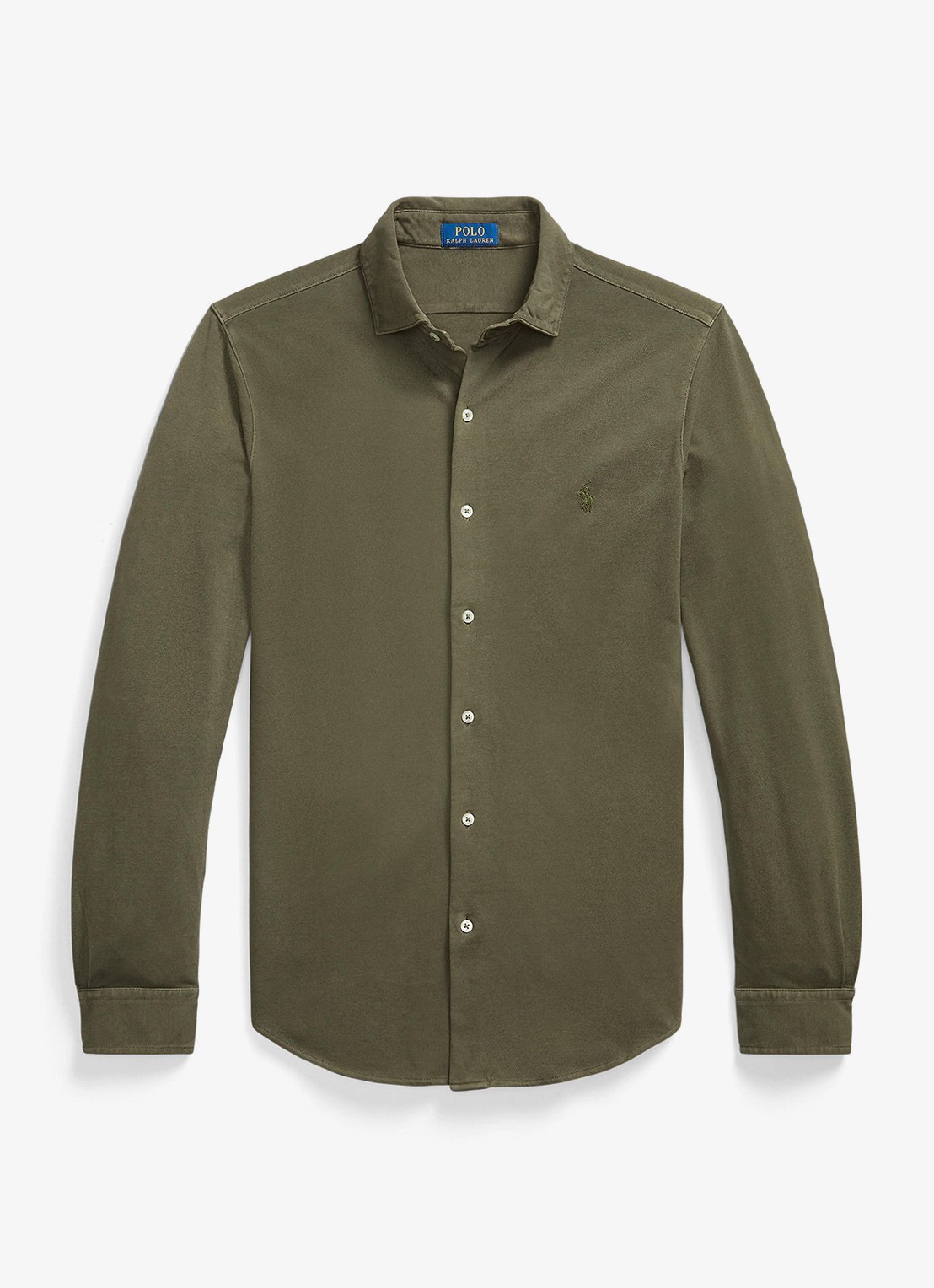Ralph Lauren Regular fit overhemd met logoborduring - voorkant outdoors olive / olijfgroen