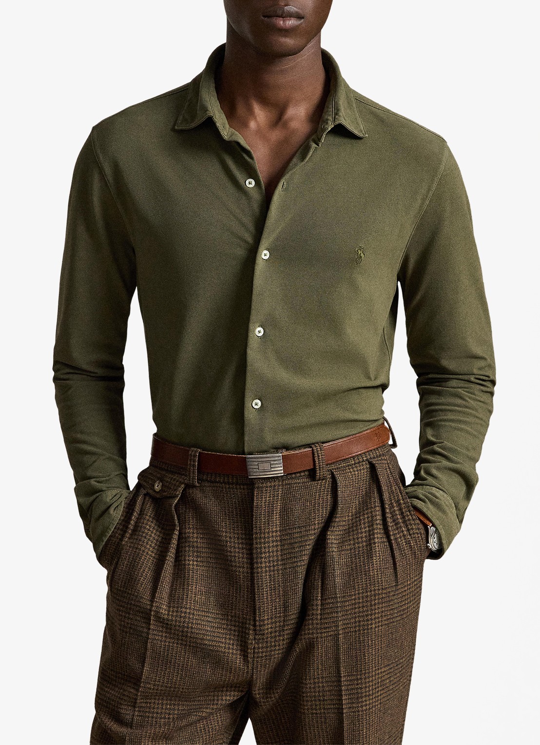 Ralph Lauren Regular fit overhemd met logoborduring - voorkant 2 outdoors olive / olijfgroen