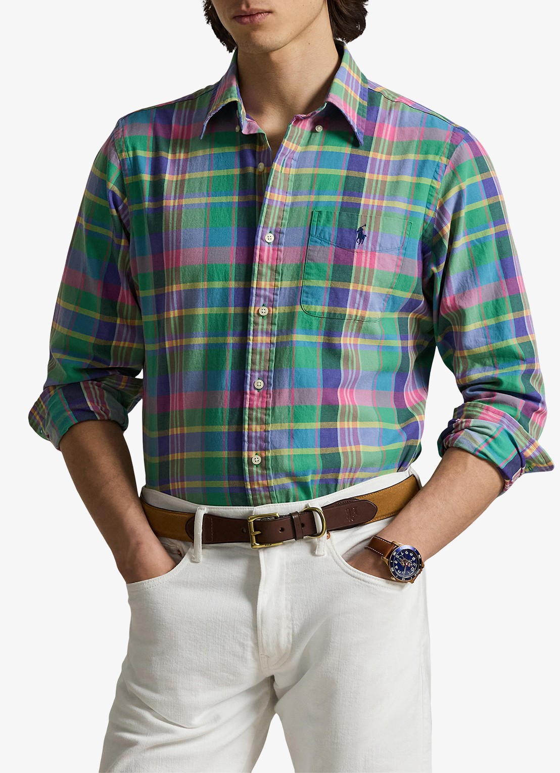 Ralph Lauren Regular fit overhemd met ruitdessin en borstzak - voorkant 4 green blue multi / groen