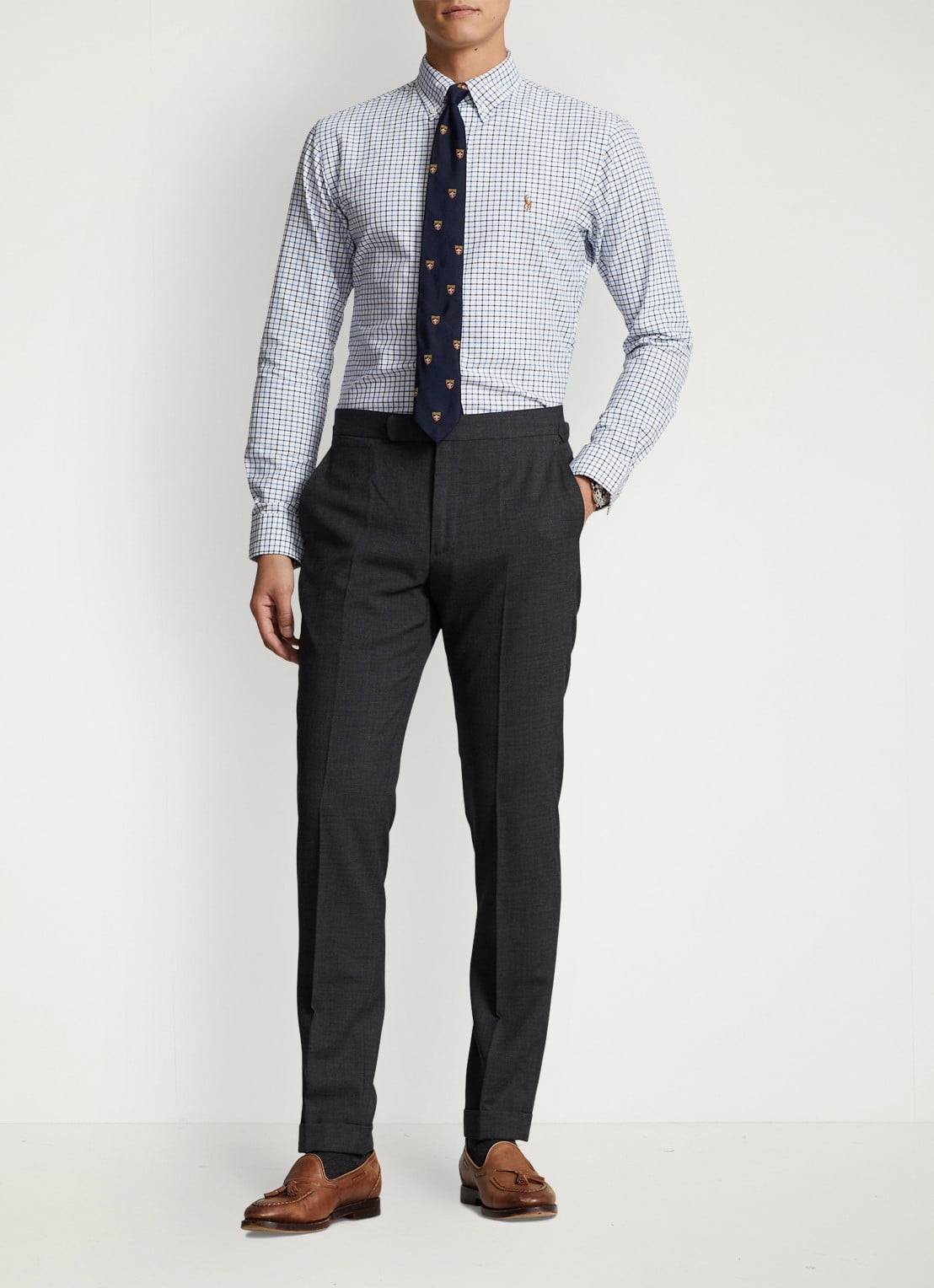 Ralph Lauren Regular fit overhemd met ruitdessin en logoborduring - voorkant 3 white/blue / wit