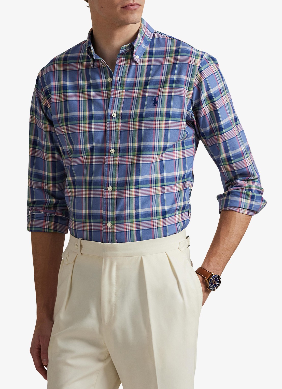 Ralph Lauren Regular fit overhemd met ruitdessin en logoborduring - detail 4 donkerblauw