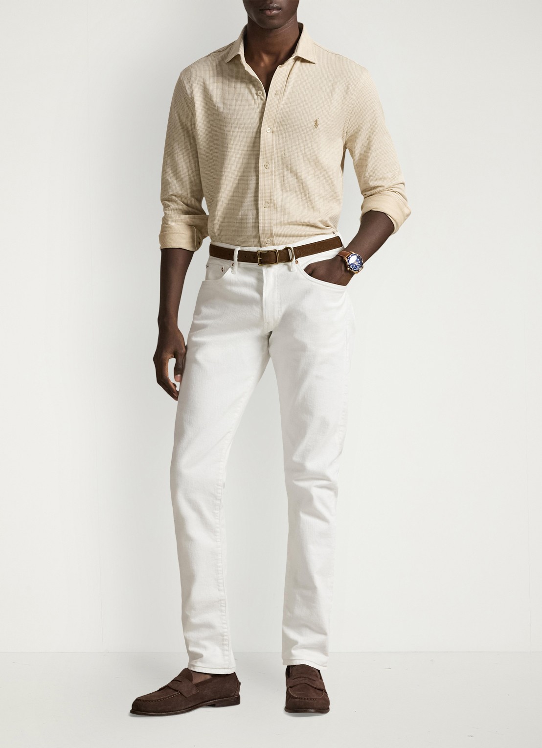 Ralph Lauren Regular fit overhemd met ruitdessin - voorkant 2 glen plaid-sand dune/white-zypl
