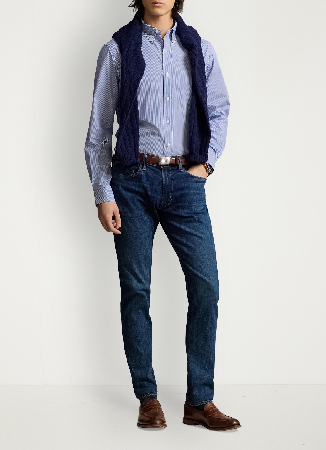 Ralph Lauren Regular fit overhemd met streepprint - voorkant 2 blue / white hairline strip