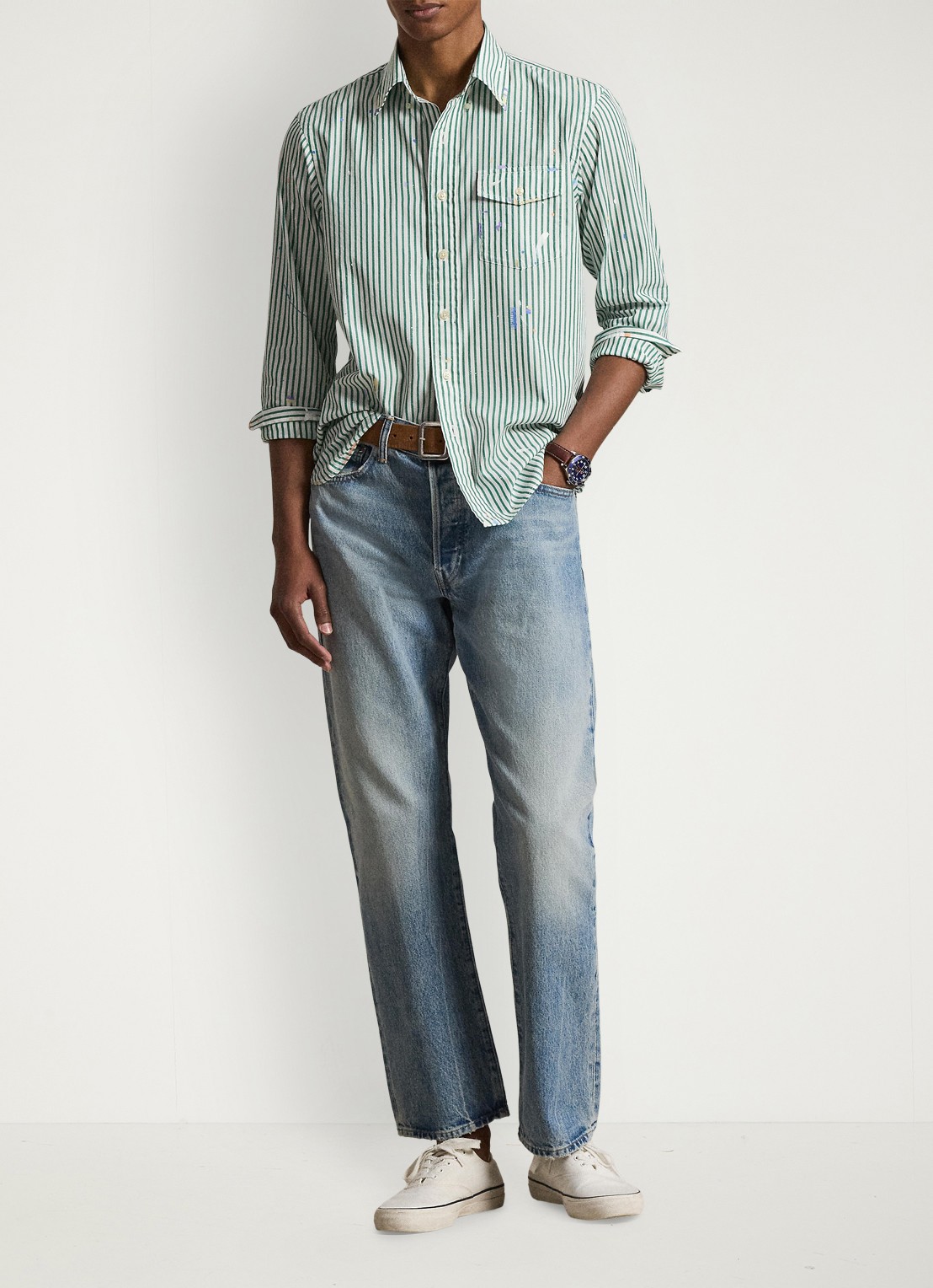 Ralph Lauren Regular fit overhemd met streepprint - detail 3 7032 valley paint splatter / lichtgroen