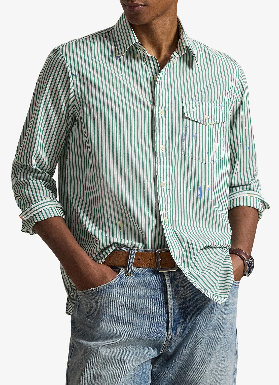Ralph Lauren Regular fit overhemd met streepprint - voorkant 2 7032 valley paint splatter / lichtgroen