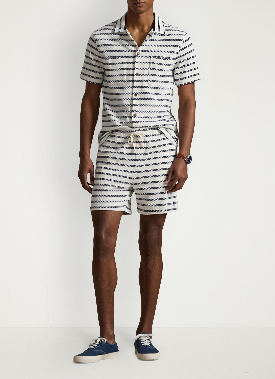 Ralph Lauren Regular fit overhemd met streepprint - voorkant 5 pale cream/newport navy-zyrs